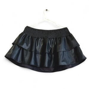 No Boundaries Black Ruffled Mini Skirt Faux Leather Sexy Moto Goth Trendy Edgy